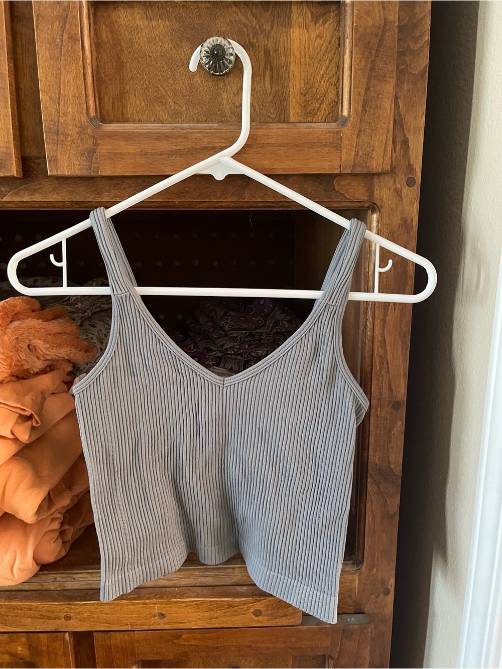 Women's Ribbed V-Neck Tank Top - Gray